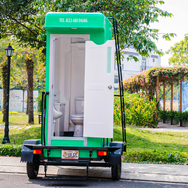 Front view of Eco Mobile Oasis C-1P mobile restroom