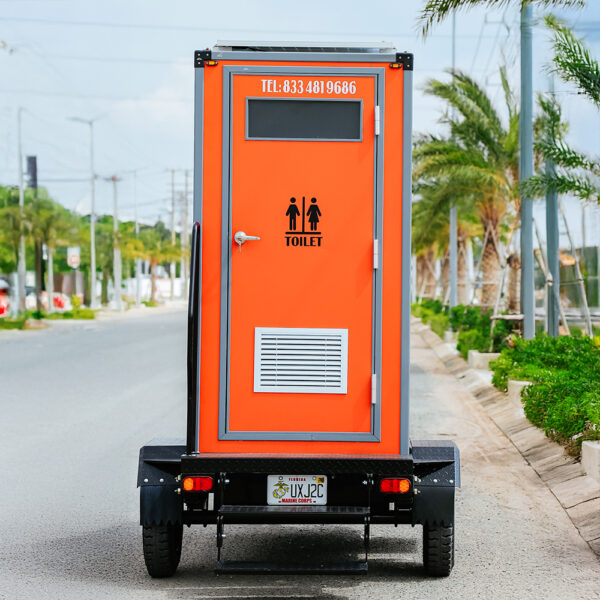 Front view of Flare Mobile Oasis A-1P portable restroom unit