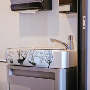 Flare A-1P portable restroom with handwashing sink