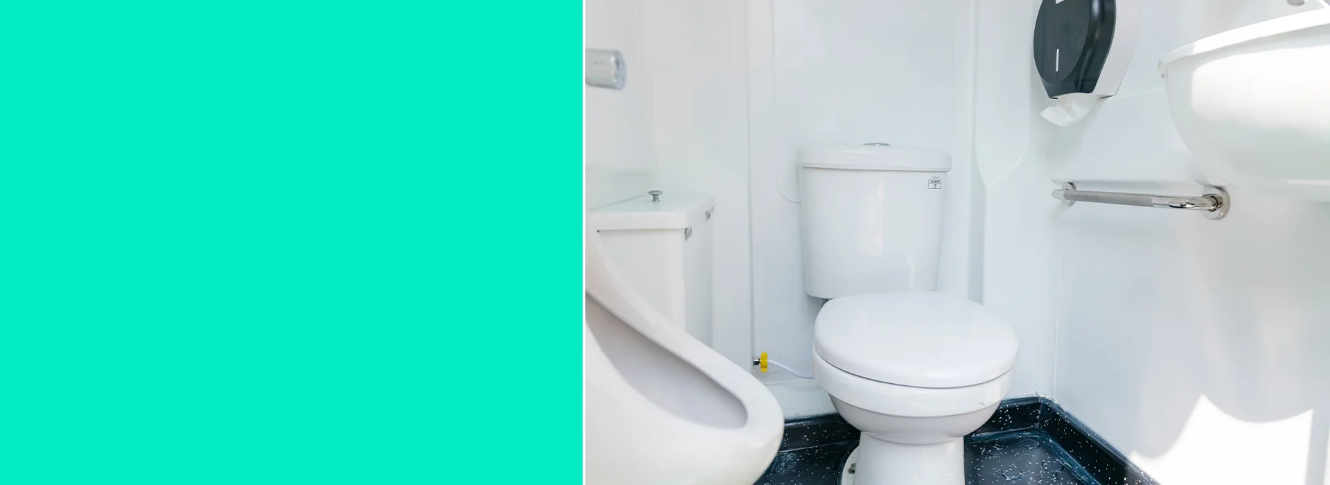 Clean and compact mobile toilet unit in white interior