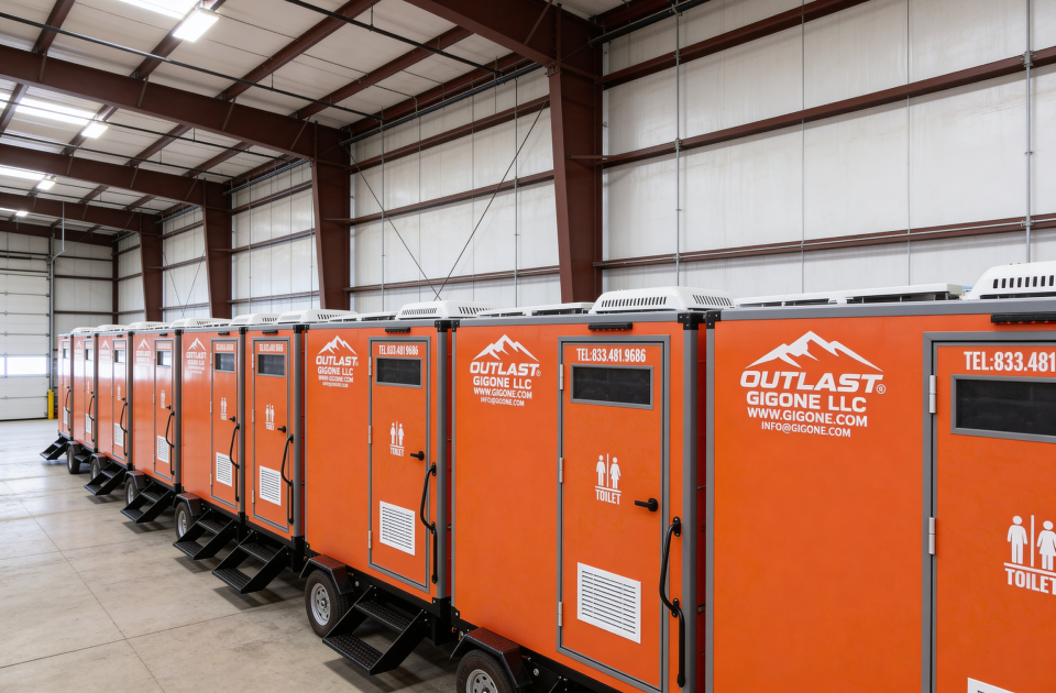 GIGONE 2026 portable restroom business ROI infographic showing revenue growth and fleet optimization metrics for US rental companies.