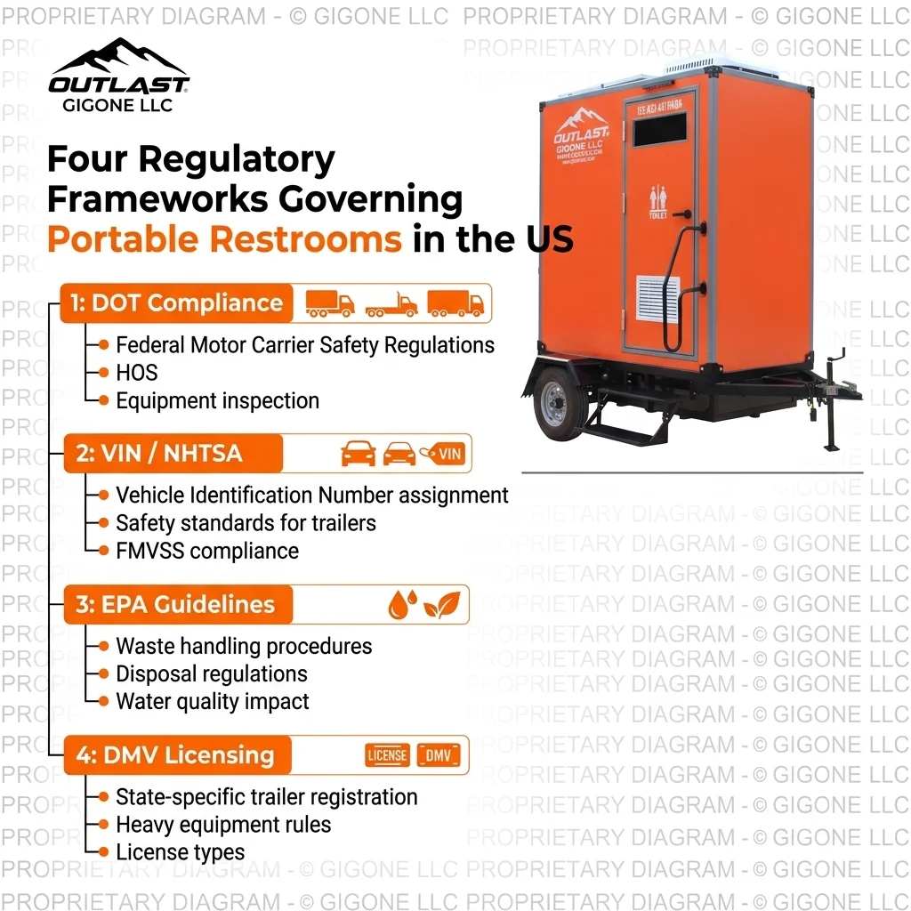 Portable restroom regulatory compliance badges for DOT VIN EPA and DMV documentation requirements